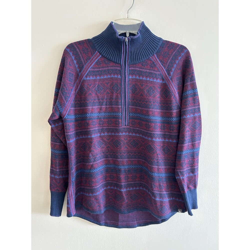 Eddie Bauer Women's 1/2 zip Pullover Sweater Fair Isle Nordic size Petite Large